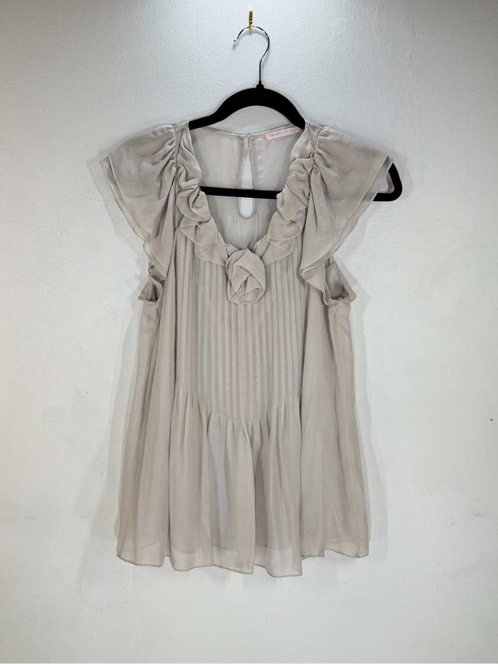 Rebecca Taylor Soft Dove Gray Ruffle Pleated Chiffon Blouse
